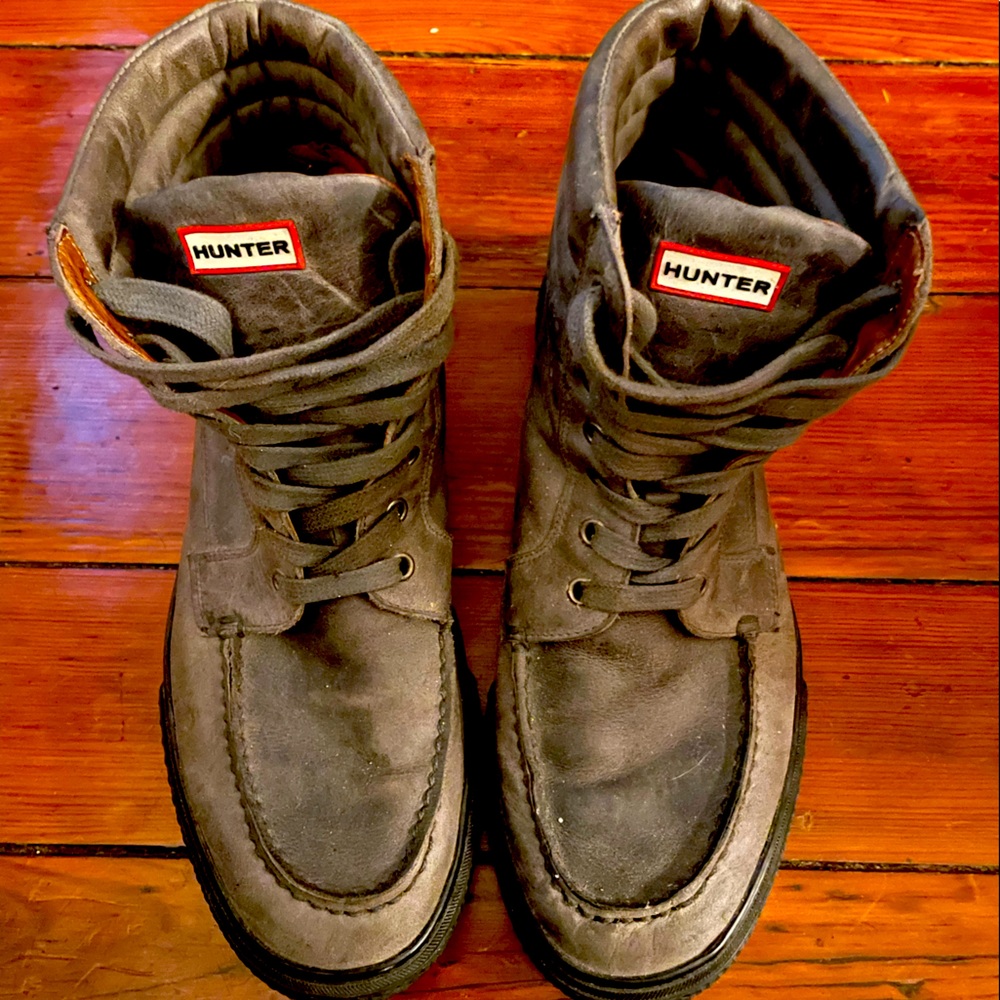 HUNTER charcoal leather high top mens ankle boot